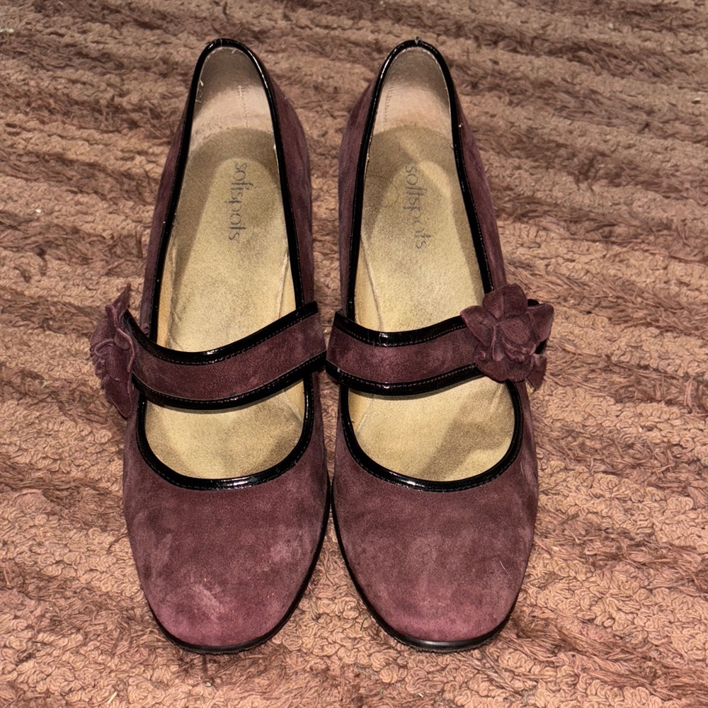 Softspots Women's Suede Mary Jane Flats - Burgundy